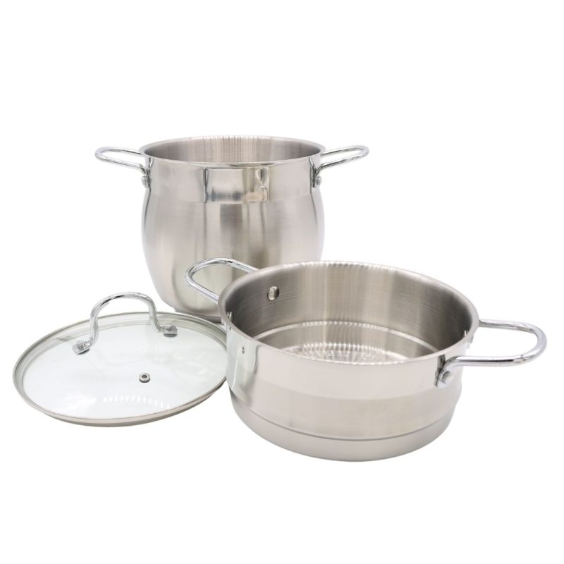 3pc Stainless Steel Steamer with Glass Lid 12L Prandelli