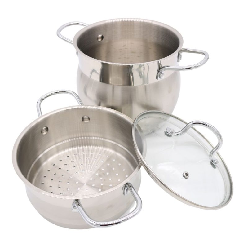 3pc Stainless Steel Steamer with Glass Lid 12L Prandelli