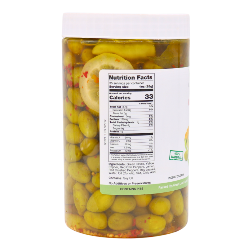 Green Land Food Spicy Green Olives 1000g | www.AlbazaarMarket.com