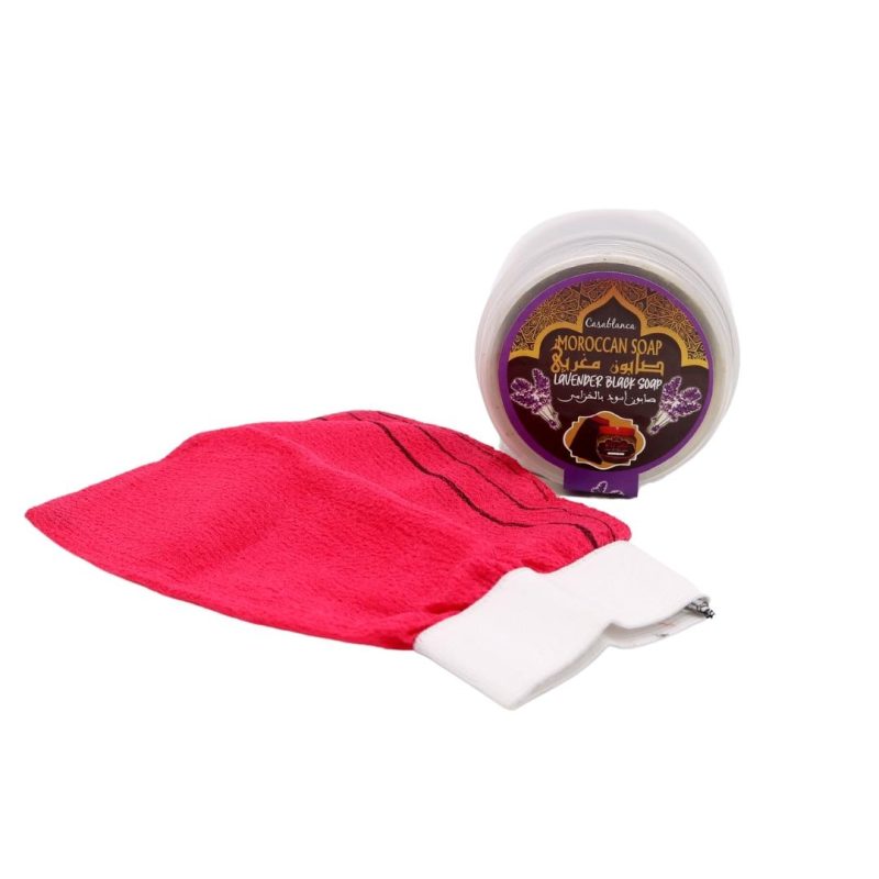Moroccan Lavender Black Soap with Loofah Glove 250g | Casablanca | www.AlbazaarMarket.com