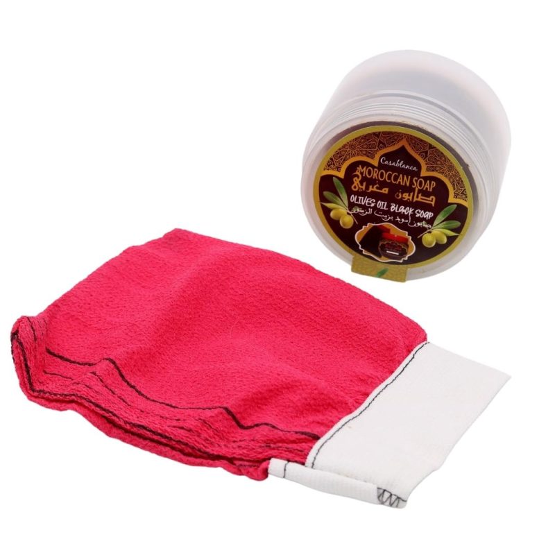 Moroccan Olive Oil Black Soap with Loofah Glove 250g | Casablanca | www.AlbazaarMarket.com