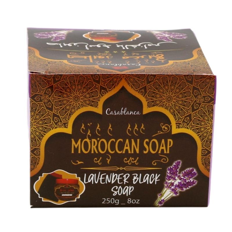 Moroccan Lavender Black Soap with Loofah Glove 250g | Casablanca | www.AlbazaarMarket.com
