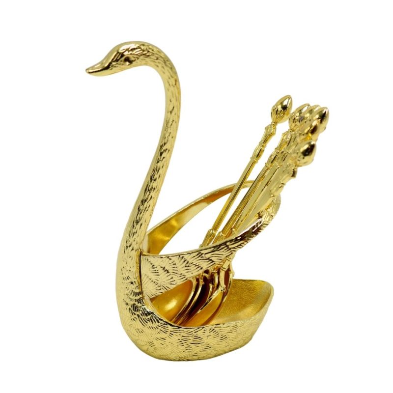 fancy-dessert-flatware-and-holder-gold-set