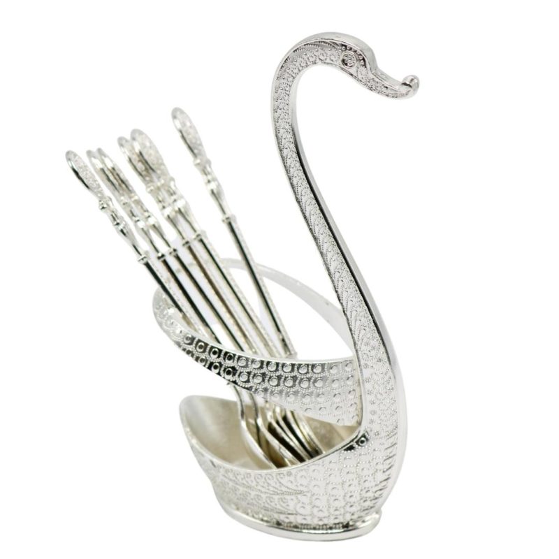 fancy-dessert-flatware-and-holder-silver-set