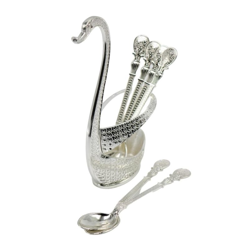 fancy-dessert-flatware-and-holder-silver-set