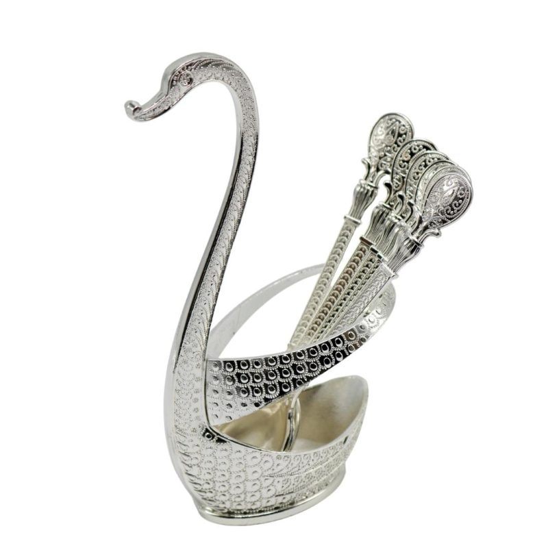 fancy-dessert-flatware-and-holder-silver-set