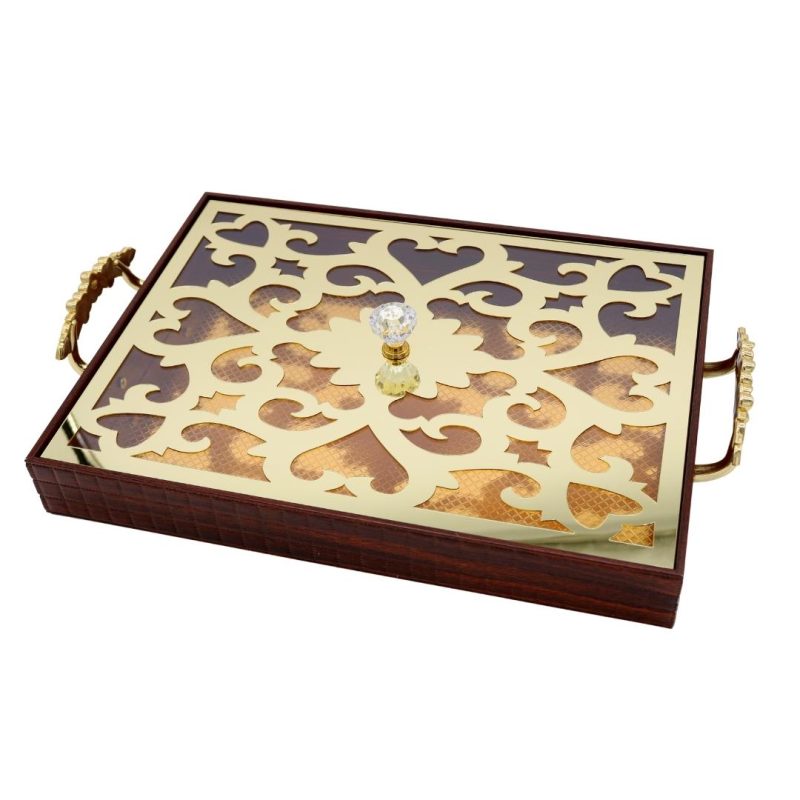 ramadan-2-pieces-brown-serving-tray-with-gold-handles