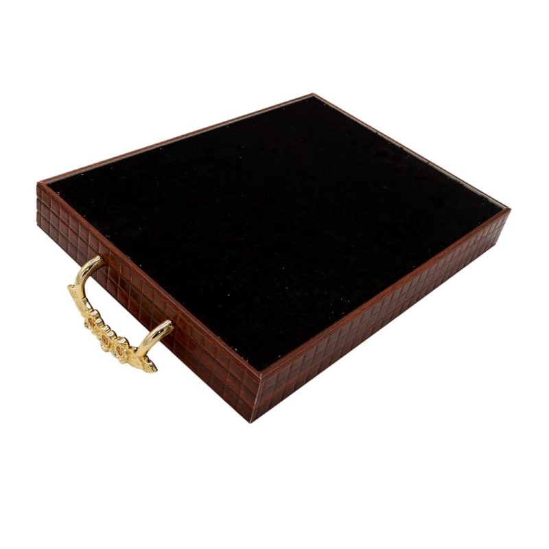 Ramadan 2 Pieces Brown Serving Tray with Gold Handles - Image 7