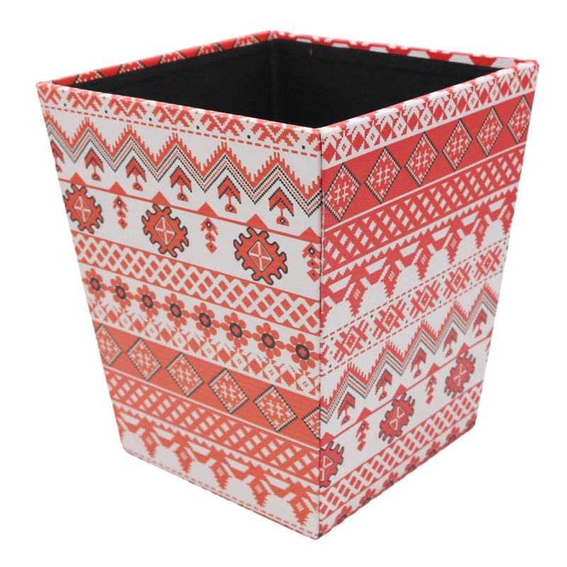 Palestinian Tatreez Traditional Embroidery Leather Design Trash Basket