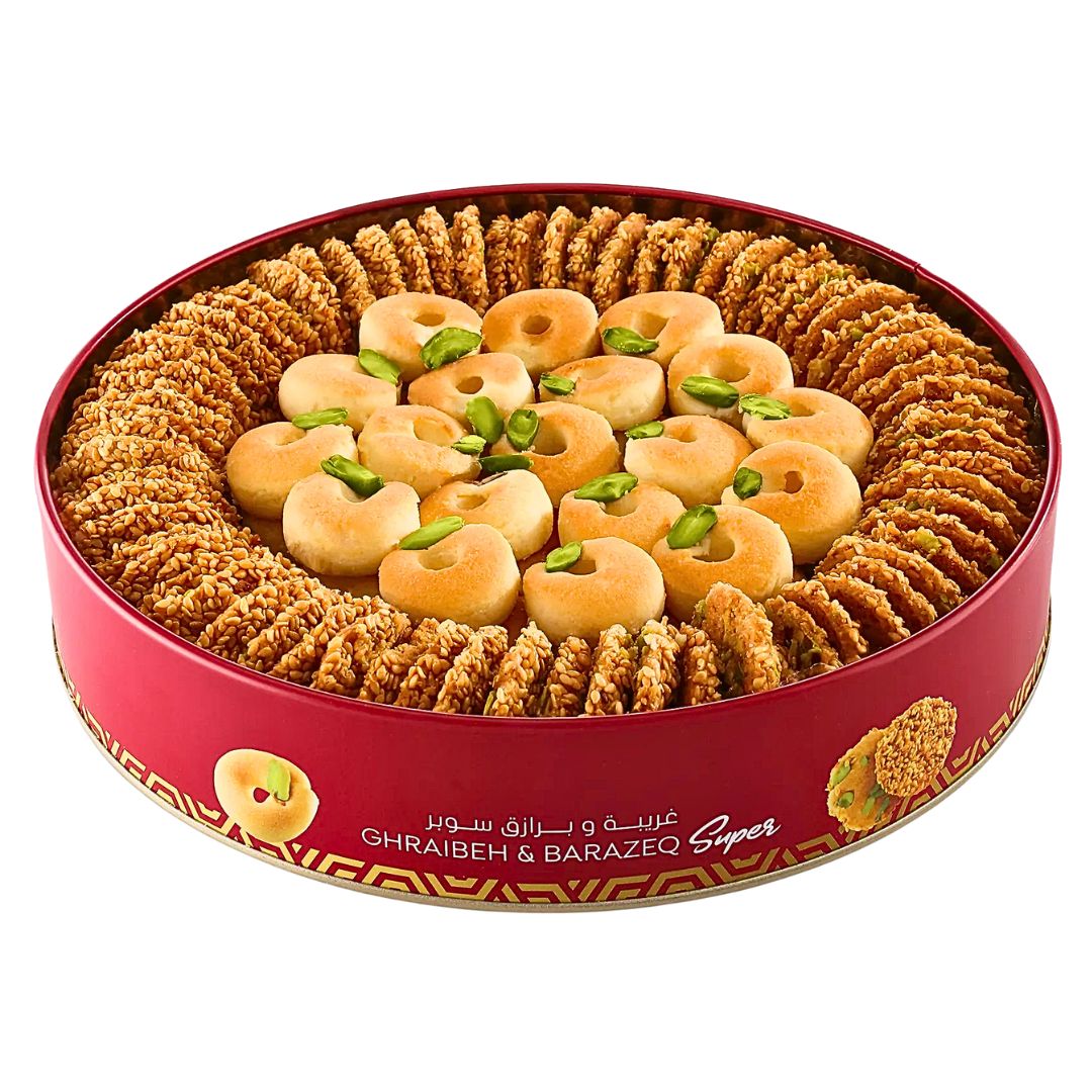 Aghati Sweets Barazeq & Ghraybeh Assortment Cookies Super 1000g Tin | Middle Eastern Cookies | www.AlbazaarMarket.com