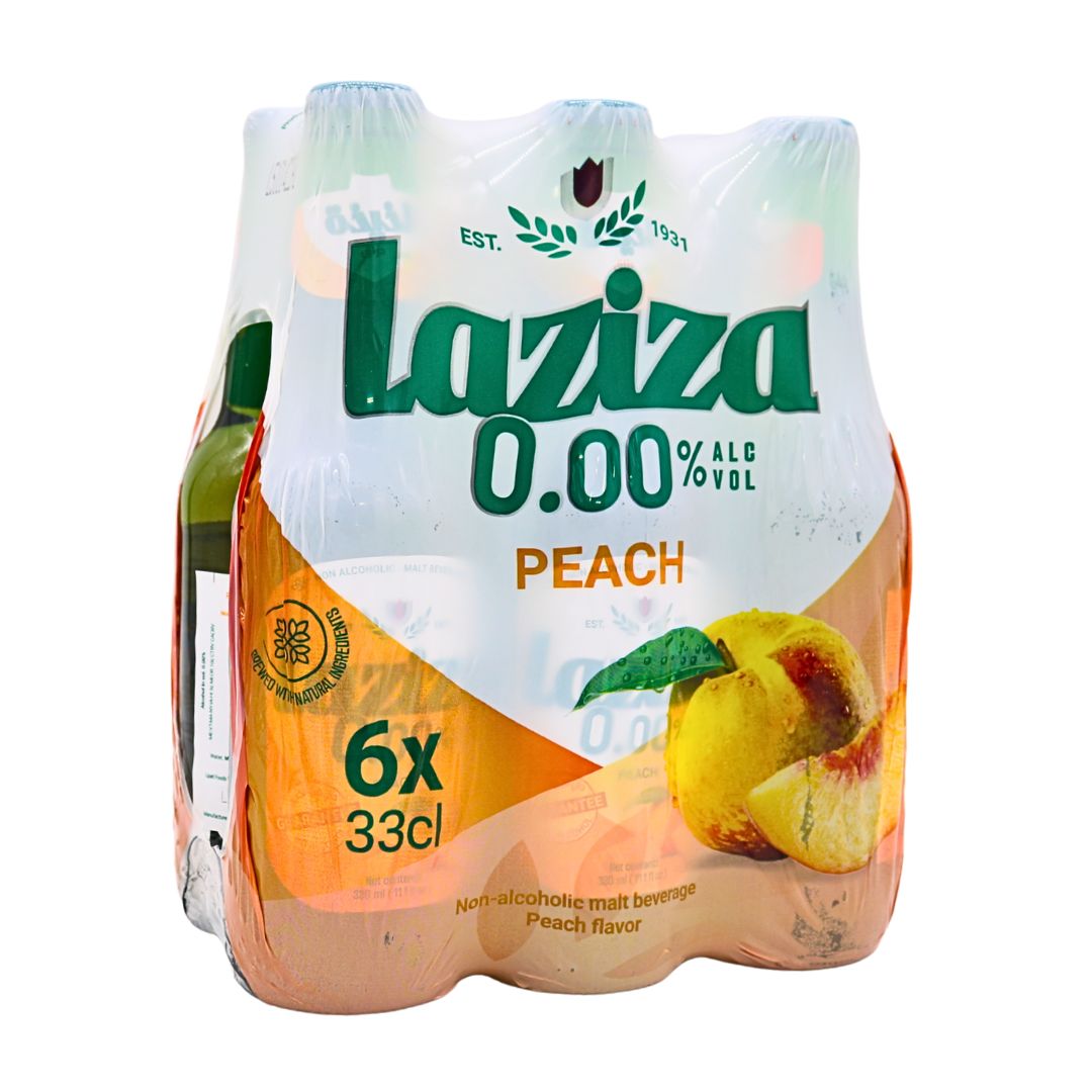 Laziza Peach Non-Alcoholic Malt Drink 330 ml 6-Pack | www.AlbazaarMarket.com
