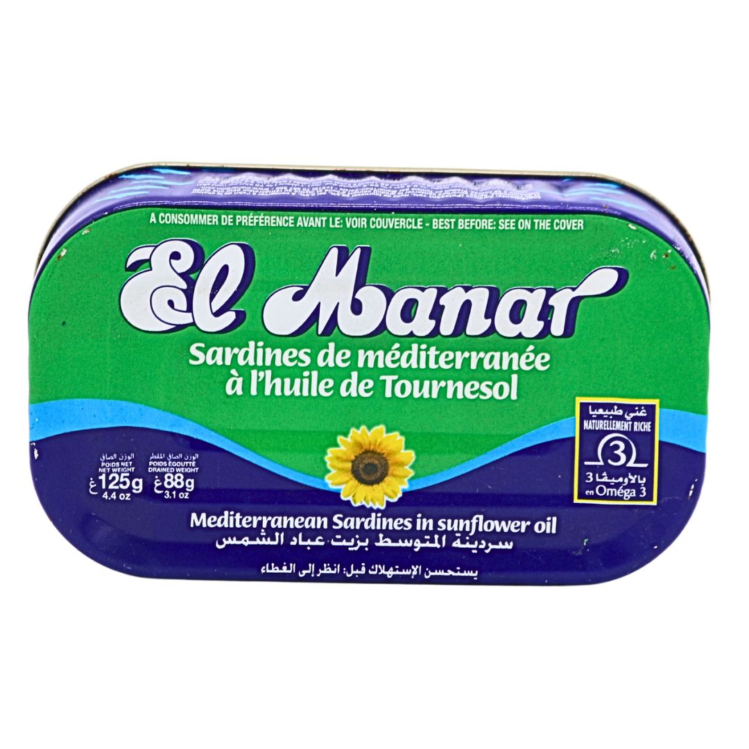 Premium sardines in sunflower oil. High in protein and omega-3s. Delicious on toast, salads & more. 125g can. Shop now at: www.AlbazaarMarket.com